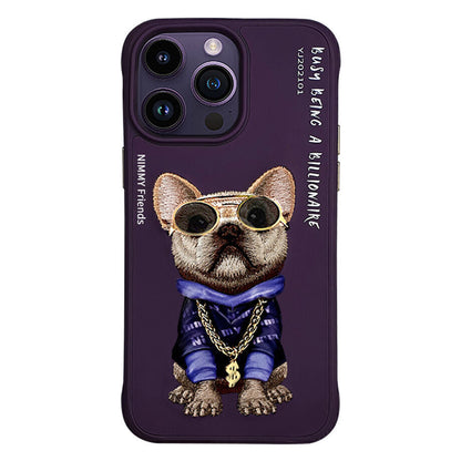 iPhone 15 Pro Max Nimmy Embroidery Glass Series Leather Case - Purple