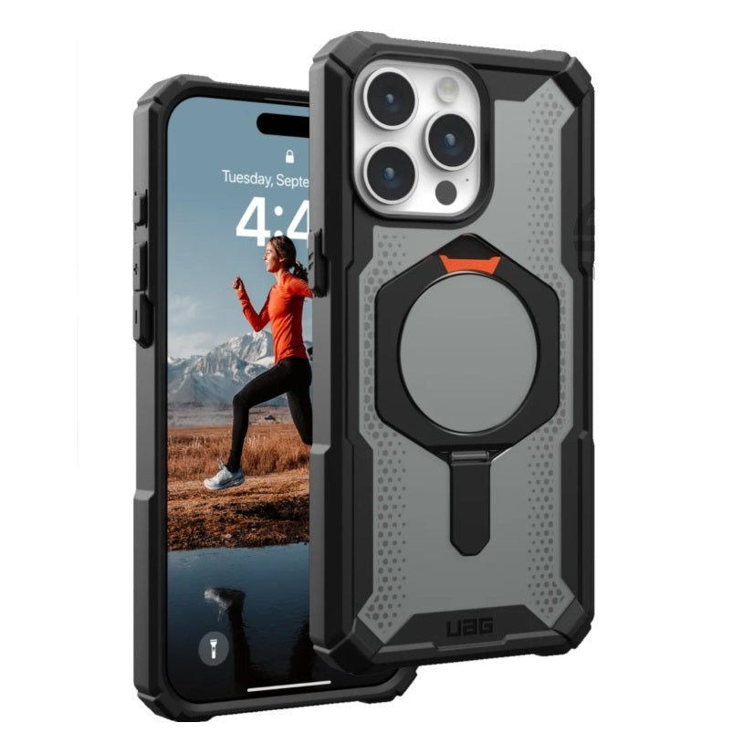 iPhone 15 Pro UAG Plasma XTE Rugged Armor with MagSafe & Metal Kickstand - Black Ash