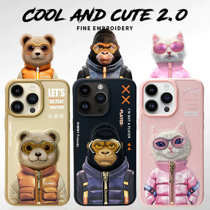 iPhone 15 Pro Nimmy 3D Cool & Cute Embroidery Jacket Series Case Cover - Cat Pink