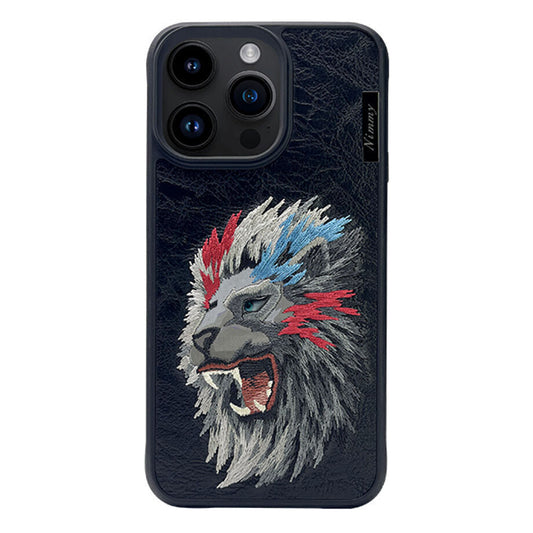 iPhone 14 Pro Nimmy Embroidery TPU+PU Leather Shockproof Dazzling Series-Lion