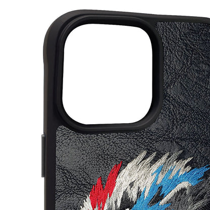 iPhone 15 Plus Nimmy Embroidery Leather Shockproof Case - Loin