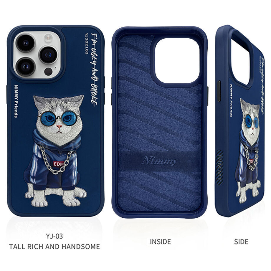 iPhone 14 Pro Nimmy Embroidery Shockproof Glass Series Case - Blue