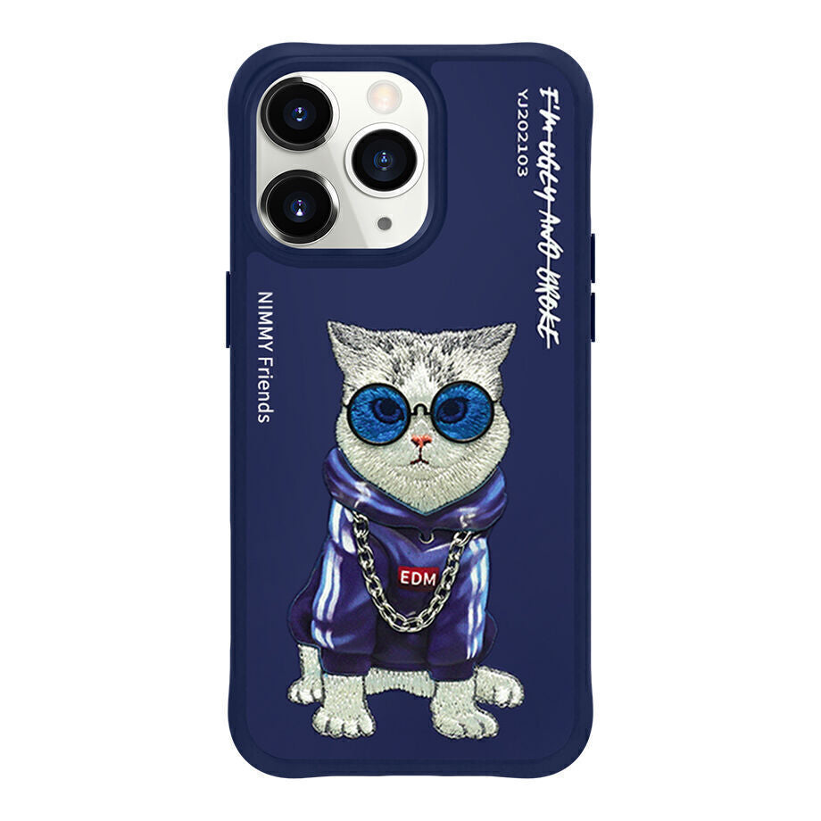 Nimmy Embroidery for iPhone 14 TPU+PU Leather Shockproof Glass Case-Handsome Man