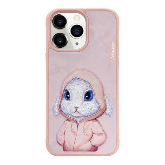 Nimmy Embroidery for iPhone 14 Pro TPU+PU Leather Shockproof Fashion Series-Rabbit