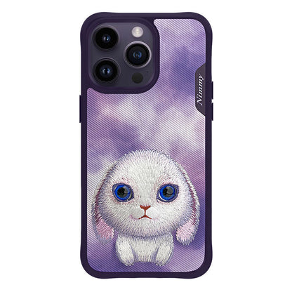 Nimmy Embroidery for iPhone 14 Pro TPU+PU Leather Shockproof Big Eyes-Rabbit