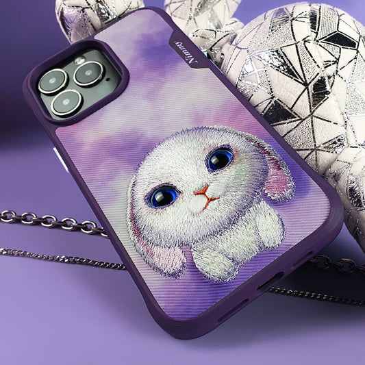 Nimmy Embroidery for iPhone 14 TPU+PU Leather Shockproof Big Eyes-Rabbit