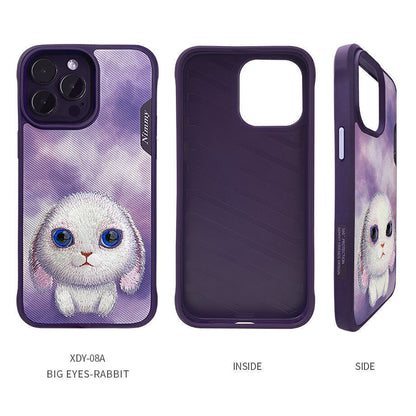 Nimmy Embroidery for iPhone 14 Pro TPU+PU Leather Shockproof Big Eyes-Rabbit