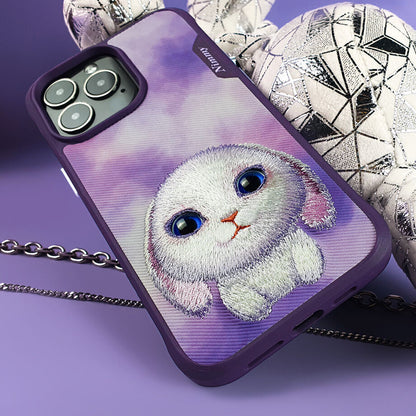 Nimmy Embroidery for iPhone 14 Pro TPU+PU Leather Shockproof Big Eyes-Rabbit