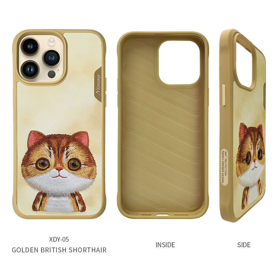 iPhone 14 Pro Max Nimmy Embroidery Shockproof Big Eyes Series Case - Gold