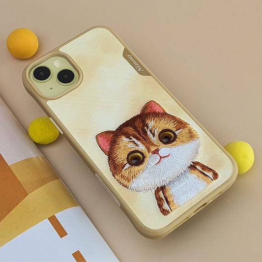 Nimmy Embroidery for iPhone 14 TPU+PU Leather Shockproof Big Eyes-British Hair