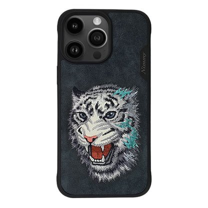 iPhone 14 Pro Max Nimmy Embroidery Dazzling Series Leather Shockproof Case - Tiger