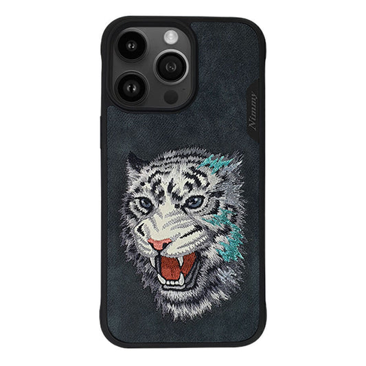 iPhone 14 Pro Max Nimmy Embroidery Dazzling Series Leather Shockproof Case - Tiger