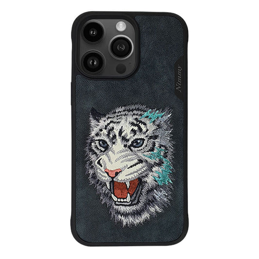 iPhone 15 Pro Nimmy Dazzling Series Embroidery Leather Case - Tiger