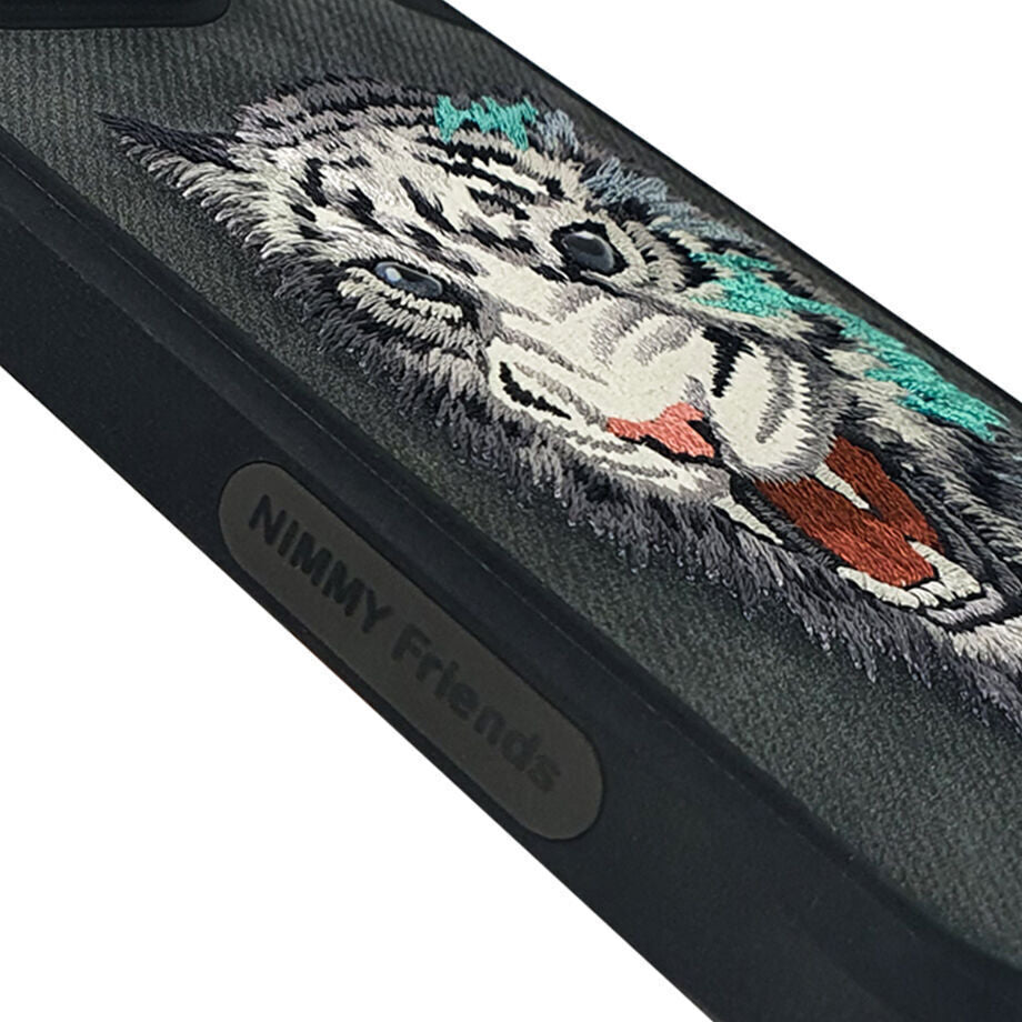 iPhone 14 Pro Max Nimmy Embroidery Dazzling Series Leather Shockproof Case - Tiger