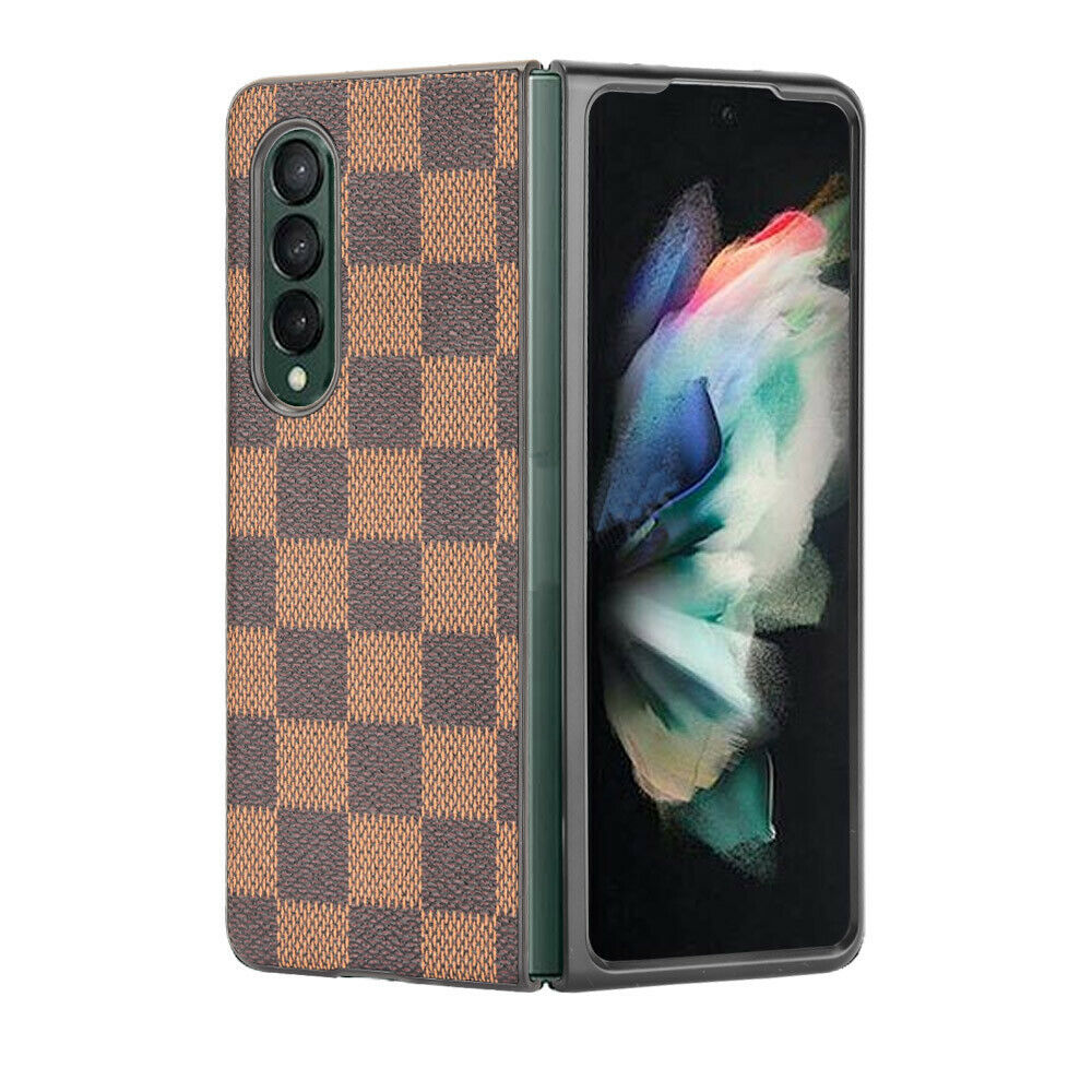 Samsung Galaxy Z Fold 4 Check Pattern Leather Back Case - Brown