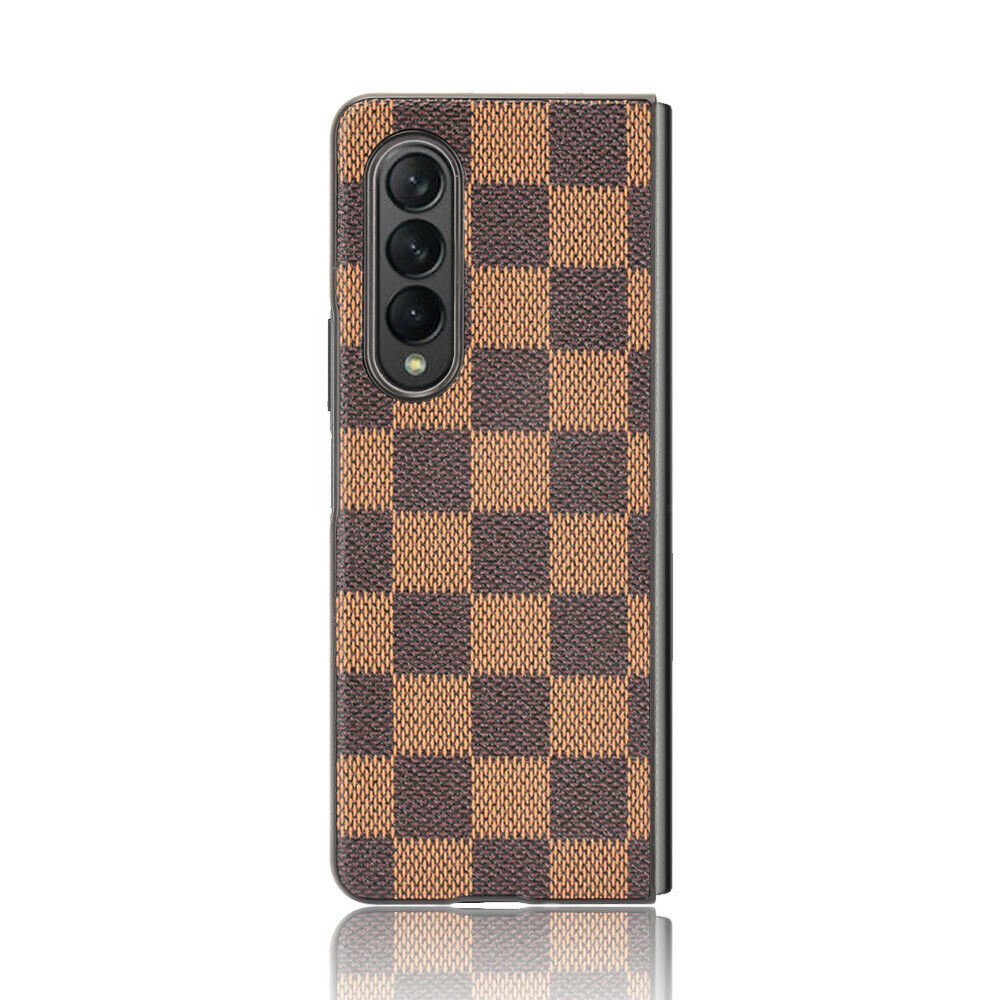 Samsung Galaxy Z Fold 4 Check Pattern Leather Back Case - Brown