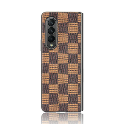 Samsung Galaxy Z Fold 4 Check Pattern Leather Back Case - Brown