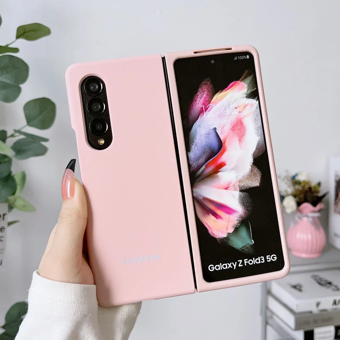 Samsung Galaxy Z Fold 4 Silicon Case with Inner Fabric - Pink