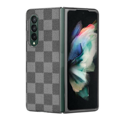 Samsung Galaxy Z Fold 4 Check Pattern Leather Case - Black