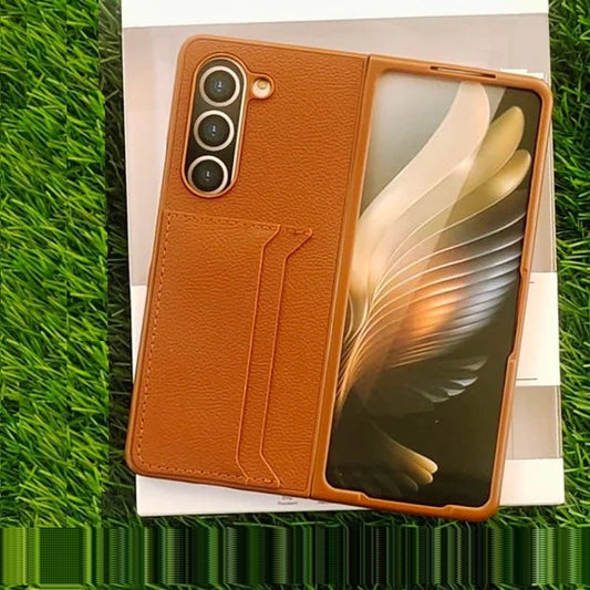 Samsung Galaxy Z Fold 5 HDB Card Holder Leather Case - Brown