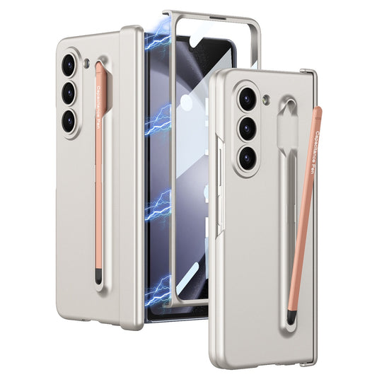 Samsung Galaxy Z Fold 5 Gkk S Pen Case with Glass Megnetic Front - Cream