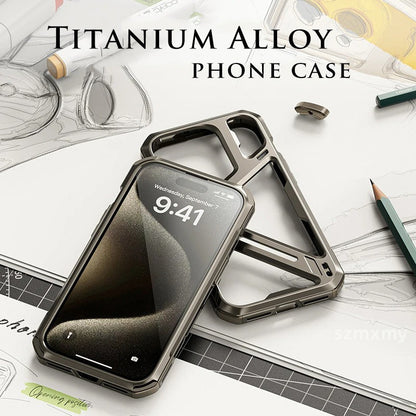 iPhone 15 Pro Max Titanium Alloy Mechanical Armor Hollow Heat Dissipation Shockproof Case - Titanium