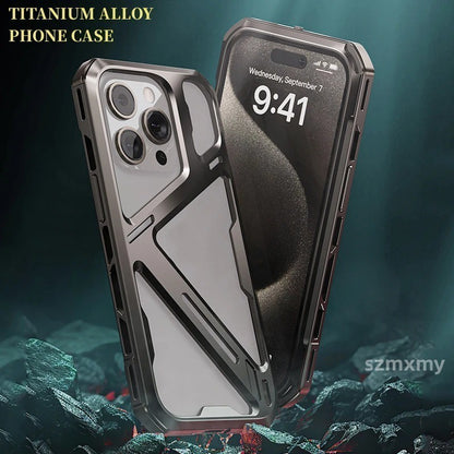 iPhone 15 Pro Max Titanium Alloy Mechanical Armor Hollow Heat Dissipation Shockproof Case - Titanium