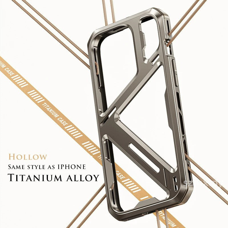 iPhone 15 Pro Max Titanium Alloy Mechanical Armor Hollow Heat Dissipation Shockproof Case - Titanium