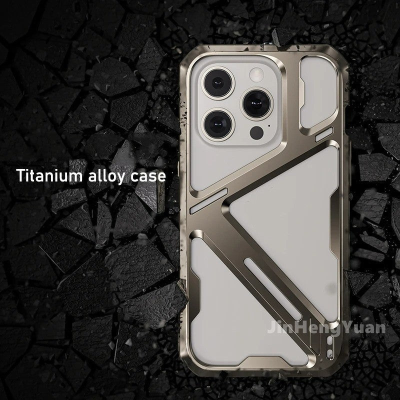 iPhone 15 Pro Max Titanium Alloy Mechanical Armor Hollow Heat Dissipation Shockproof Case - Titanium