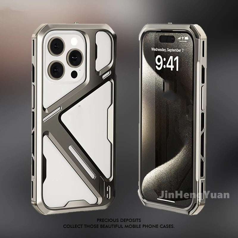 iPhone 15 Pro Max Titanium Alloy Mechanical Armor Hollow Heat Dissipation Shockproof Case - Titanium