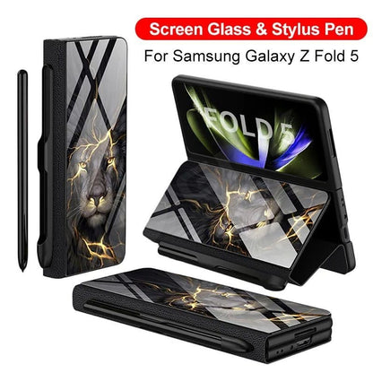 Samsung Galaxy Z Fold 6 Lion Pattern Gkk Original Glass Flip Lion Case - Black