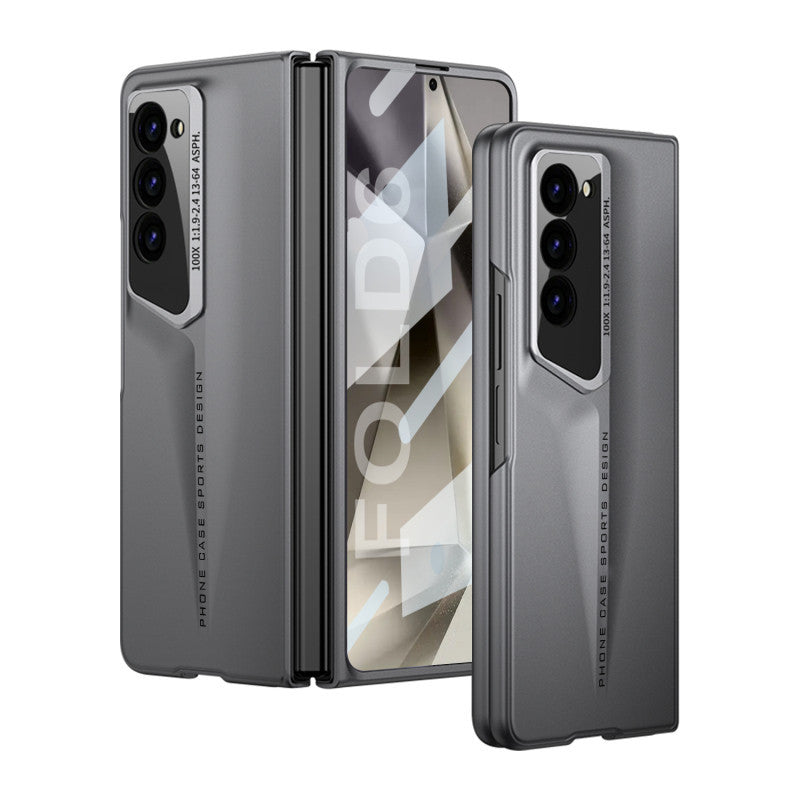 Samsung Galaxy Z Fold 6 Ultrathin Car Style PC Case with Camera & Front Glass Protection - Gray