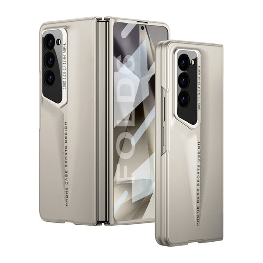 Samsung Galaxy Z Fold 6 Ultrathin Car Style PC Case with Camera & Front Glass Protection - Gold