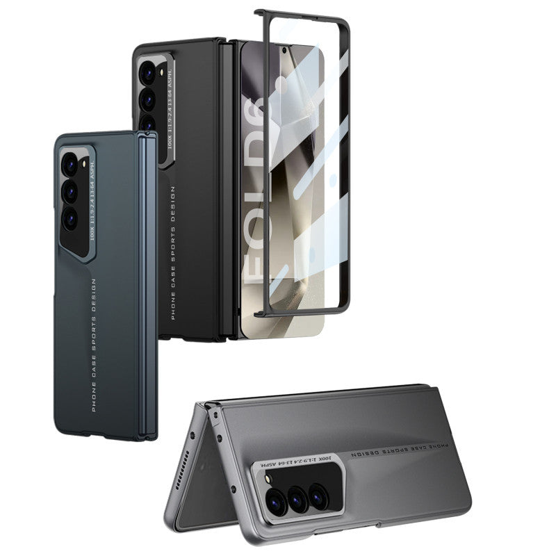 Samsung Galaxy Z Fold 6 Ultrathin Car Style PC Case with Camera & Front Glass Protection - Gray