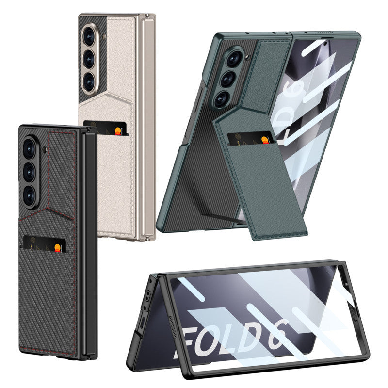 Samsung Z Fold 6 GKK Luxury Wallet Card Holder Stand Leather Case WIth Glass Protector - Titanium