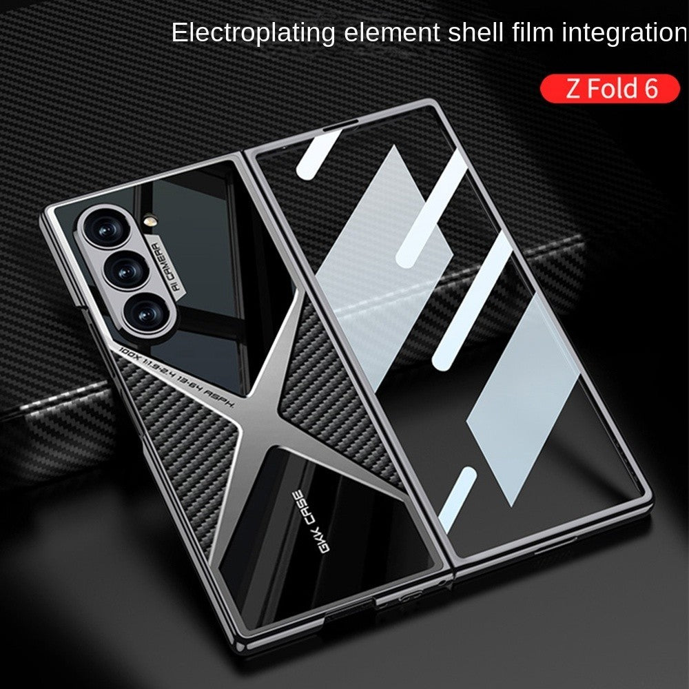 Samsung Galaxy Z Fold 6 Gkk Original X Pattern Leather & Glass Back Cover with Front Glass - Carbon