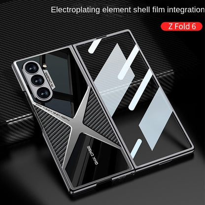 Samsung Galaxy Z Fold 6 Gkk Original X Pattern Leather & Glass Back Cover with Front Glass - Gray