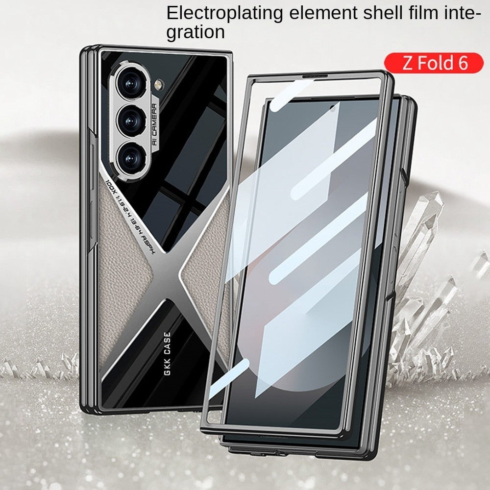 Samsung Galaxy Z Fold 6 Gkk Original X Pattern Leather & Glass Back Cover with Front Glass - Carbon