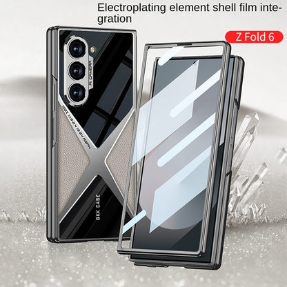 Samsung Galaxy Z Fold 6 Gkk Original X Pattern Leather & Glass Back Cover with Front Glass - Gray