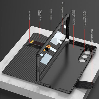 Samsung Galaxy Z Fold 6 Book Type Flip Business Leather Case with Front Glass Protection & Stylus Included - Carbon Black