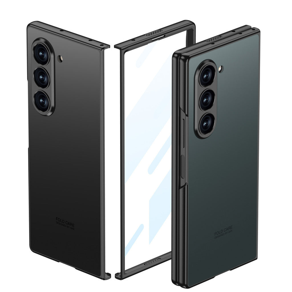 Samsung Galaxy Z Fold 6 Matte Frosted Shine Case with Camera & Front Glass Protection - Black