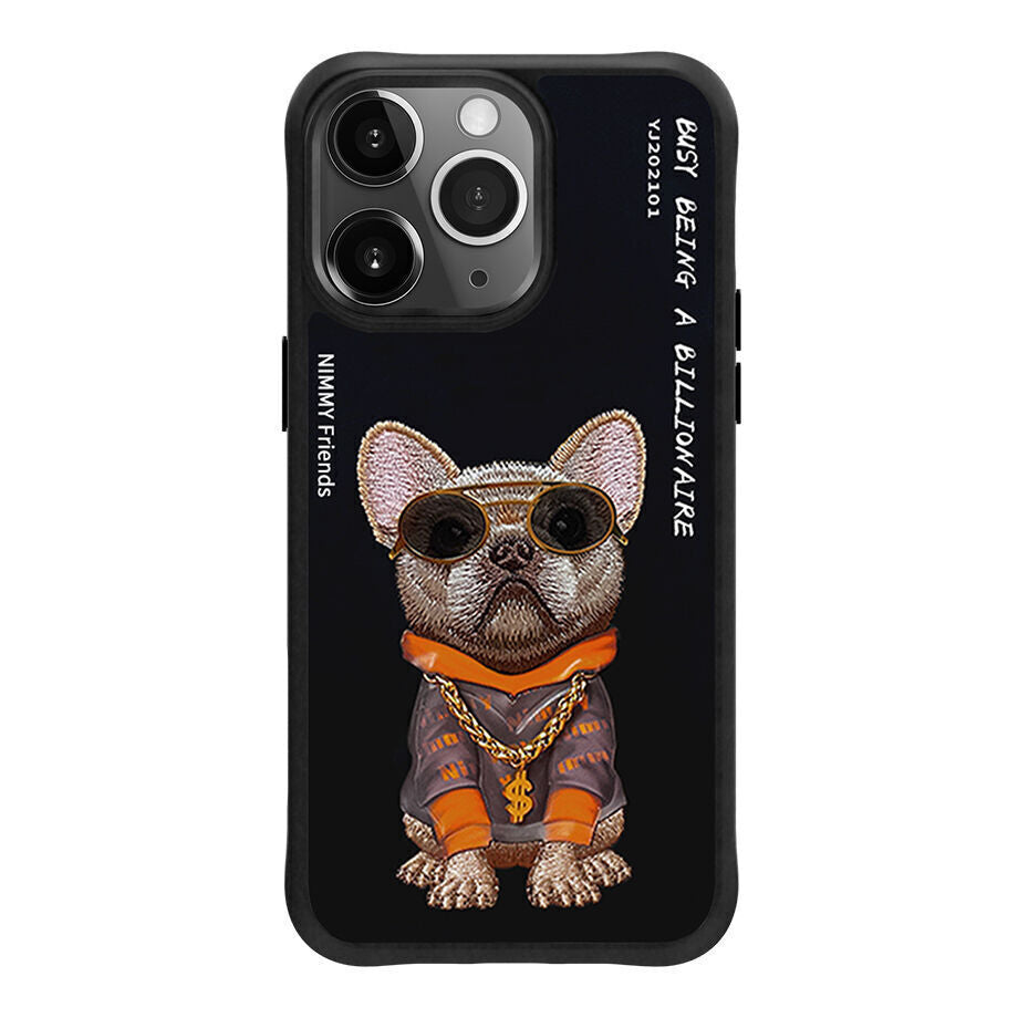 iPhone 14 Pro Nimmy Embroidery Shockproof Glass Series Case - Dog