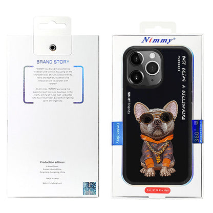 iPhone 14 Pro Nimmy Embroidery Shockproof Glass Series Case - Dog