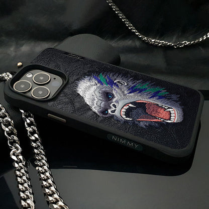 Nimmy Embroidery for iPhone 14 TPU+PU Leather Shockproof Dazzling Series-Gorilla