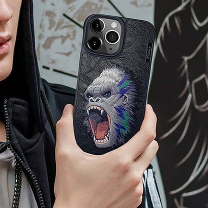 Nimmy Embroidery for iPhone 14 Pro TPU+PU Leather Shockproof Dazzling Series-Gorilla