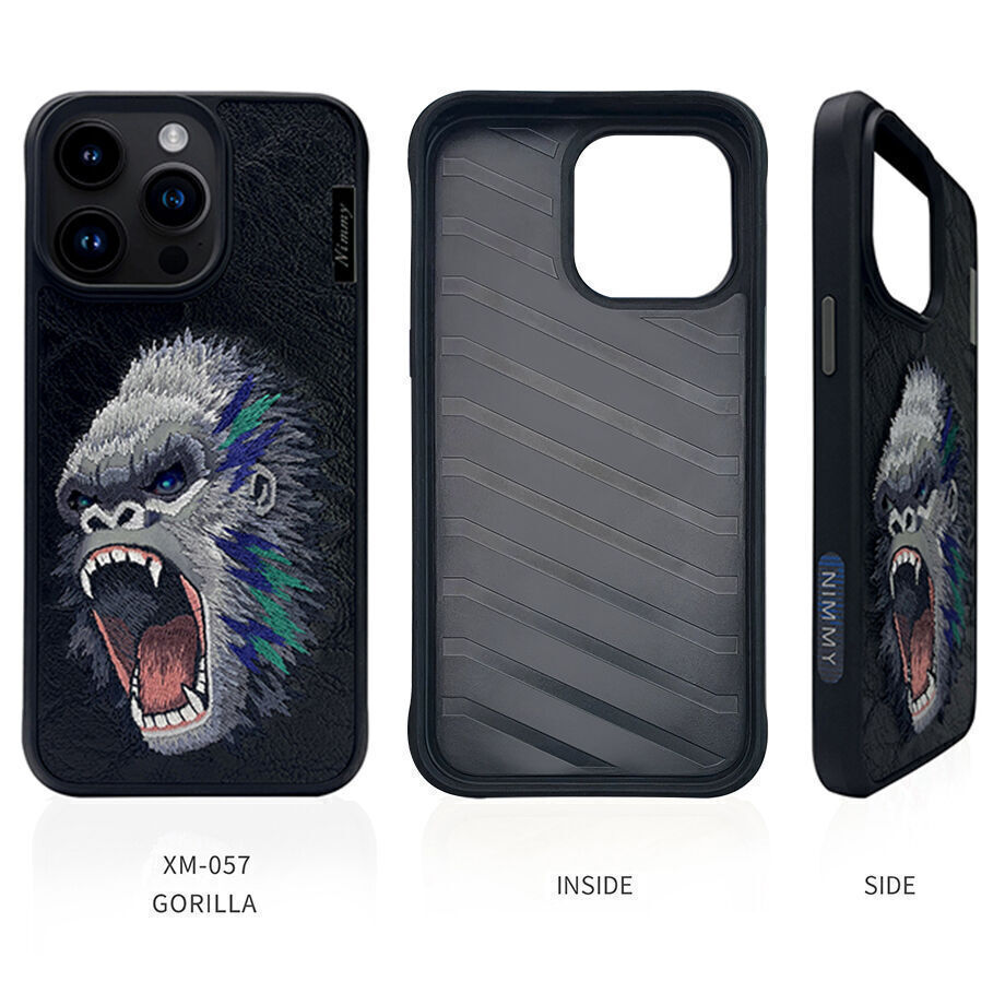 Nimmy Embroidery for iPhone 14 Pro TPU+PU Leather Shockproof Dazzling Series-Gorilla