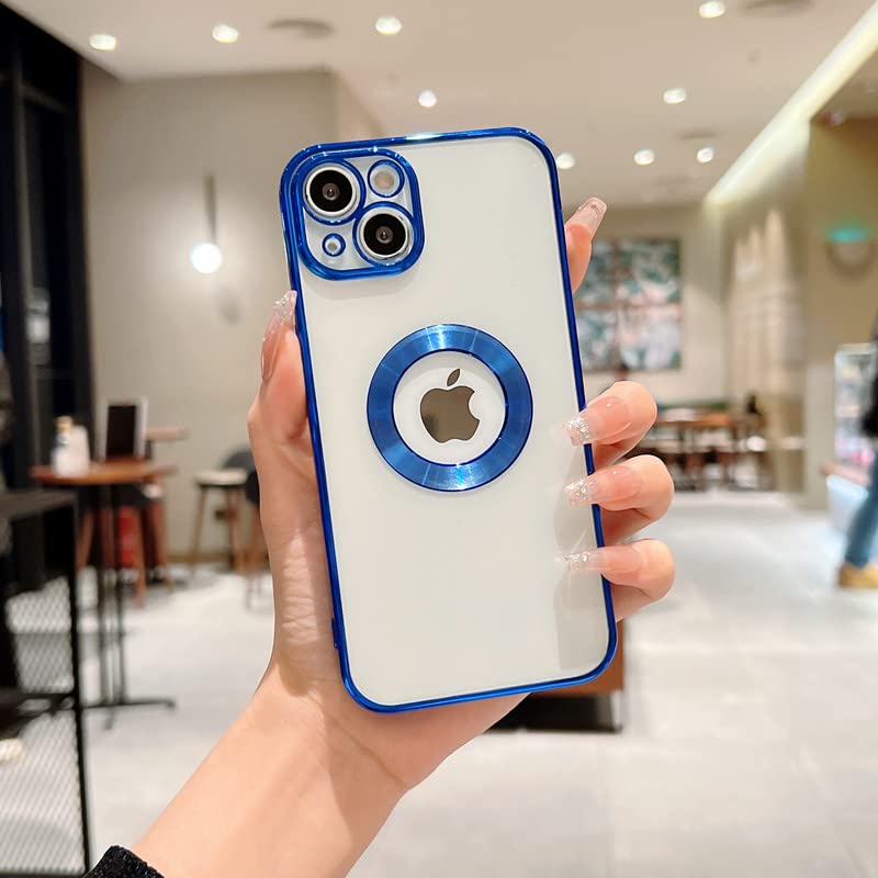 iPhone 14 Transparent Electroplating Case with Camera Protection - Blue