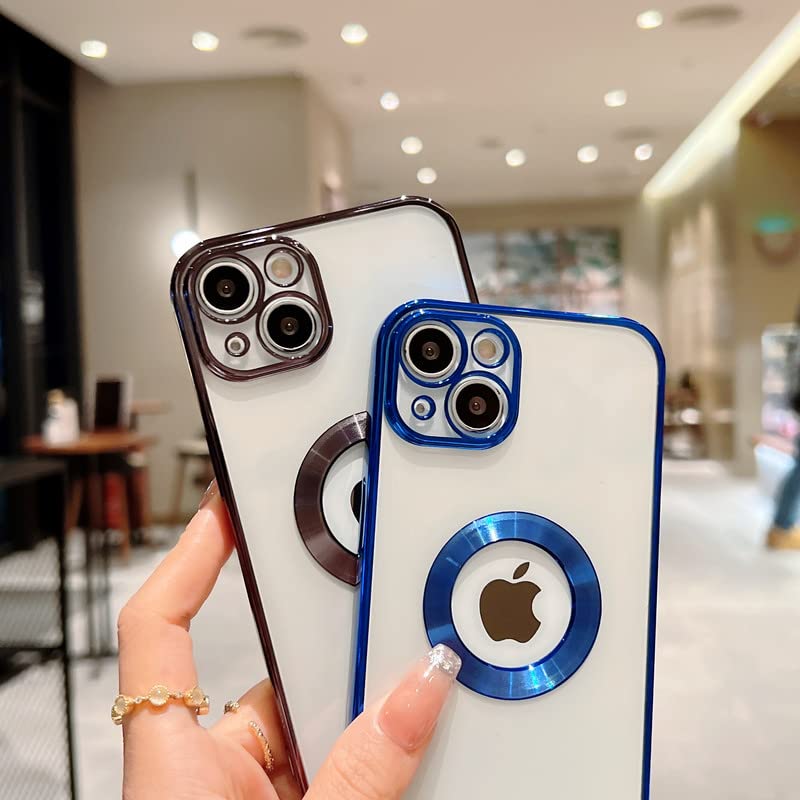 iPhone 14 Transparent Electroplating Case with Camera Protection - Blue