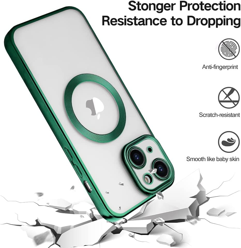 iPhone 14 Max Transparent Electroplating Case with Camera Protection - Green