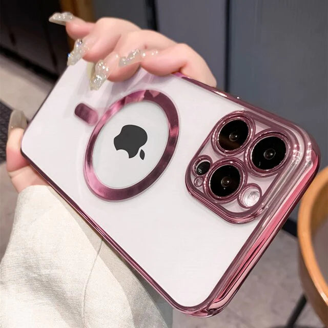 iPhone 13 Pro Transparent Electroplating Case with Camera Protection - Pink